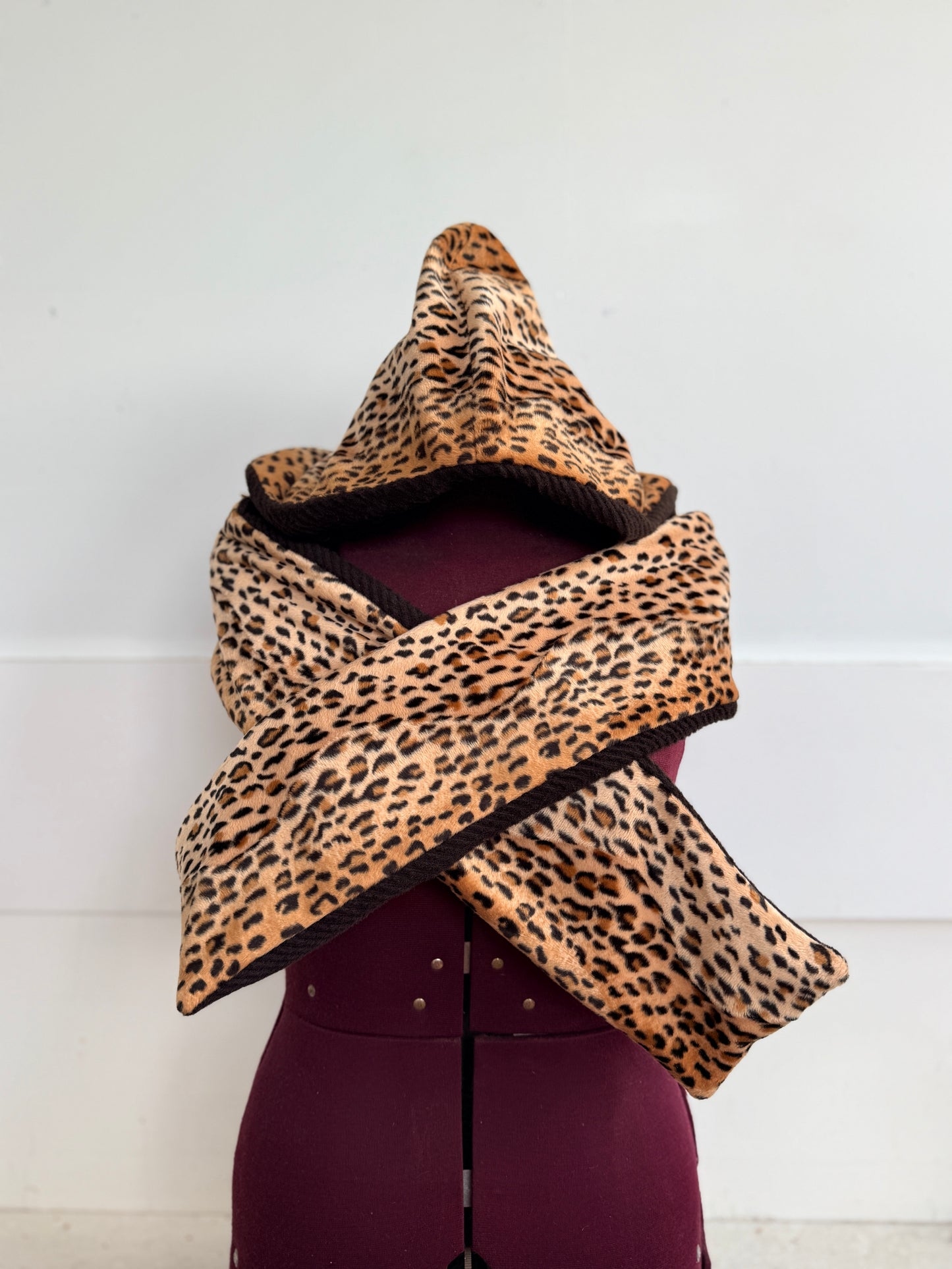 Leopard Print Hooded Scarf