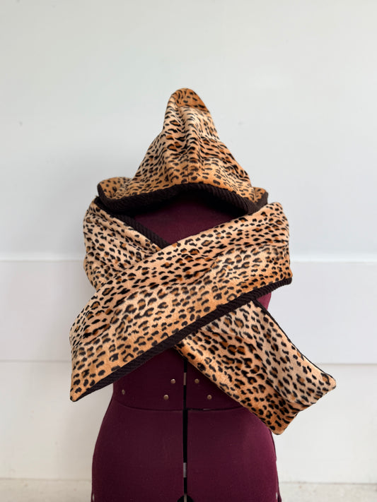 Leopard Print Hooded Scarf