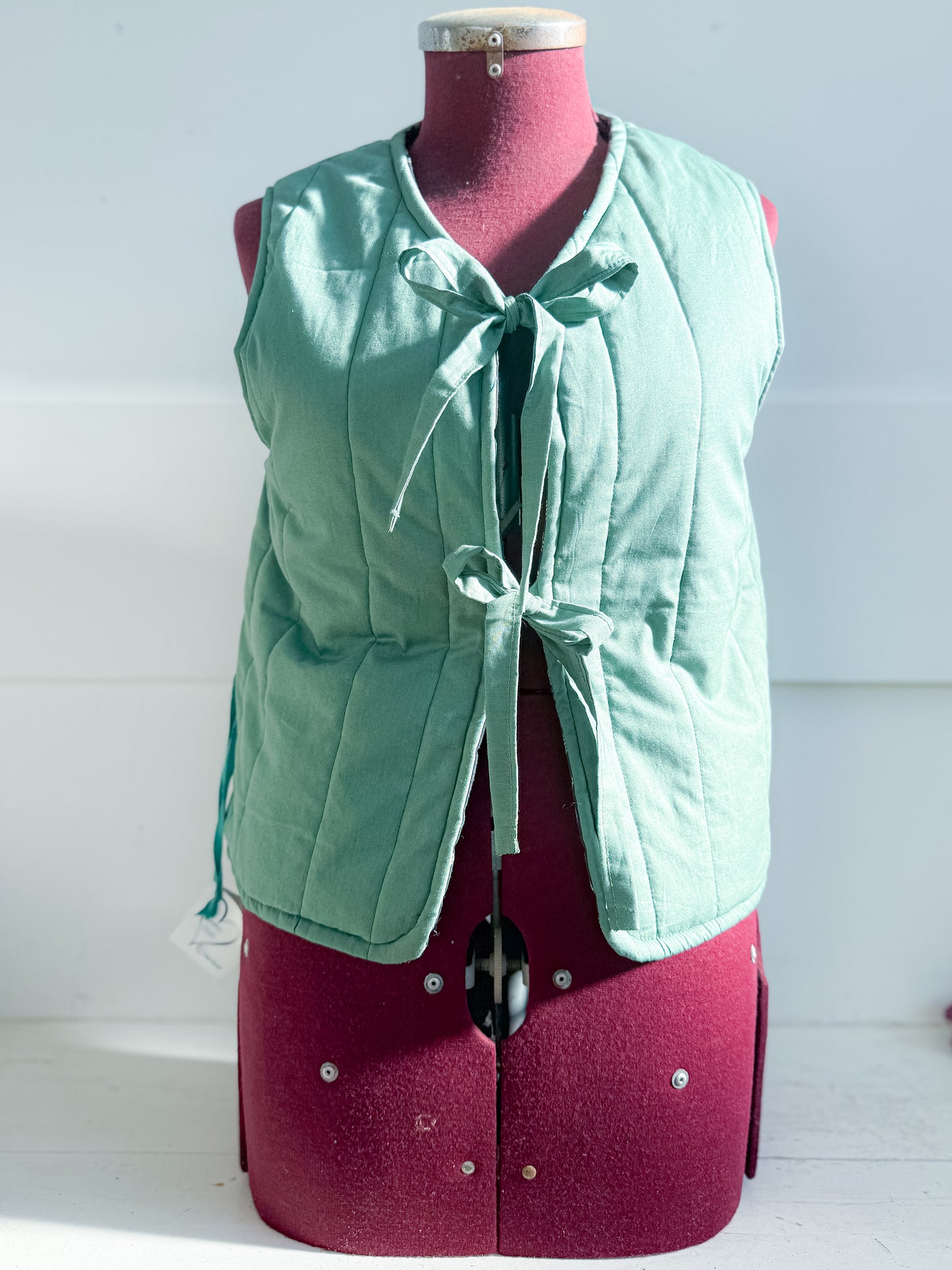 Cotton Quilted Vest - Green & Leaves