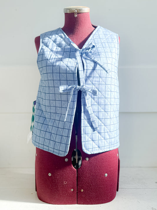 Cotton Quilted Vest - Blue Grid