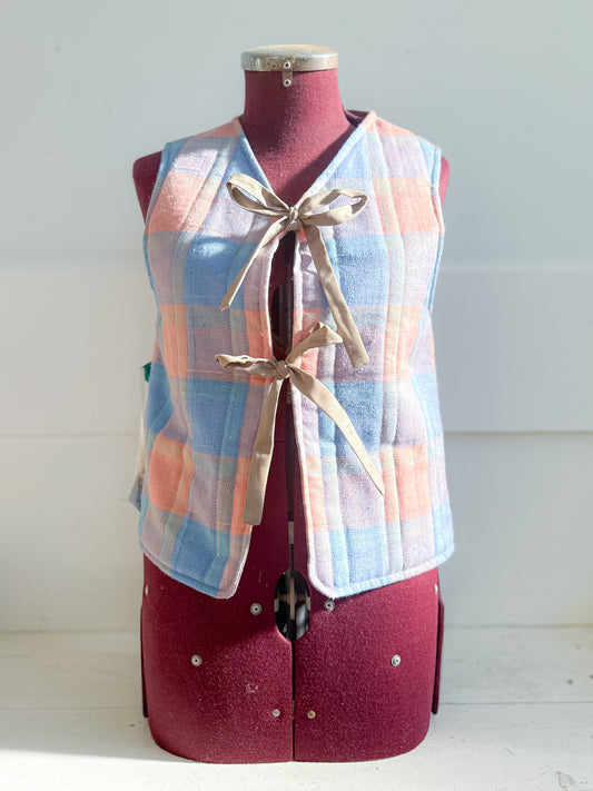 Cotton Quilted Vest - Pink & Blue