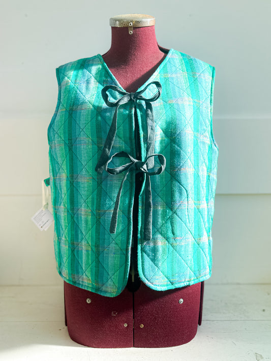 Cotton Quilted Vest - Teal Plaid