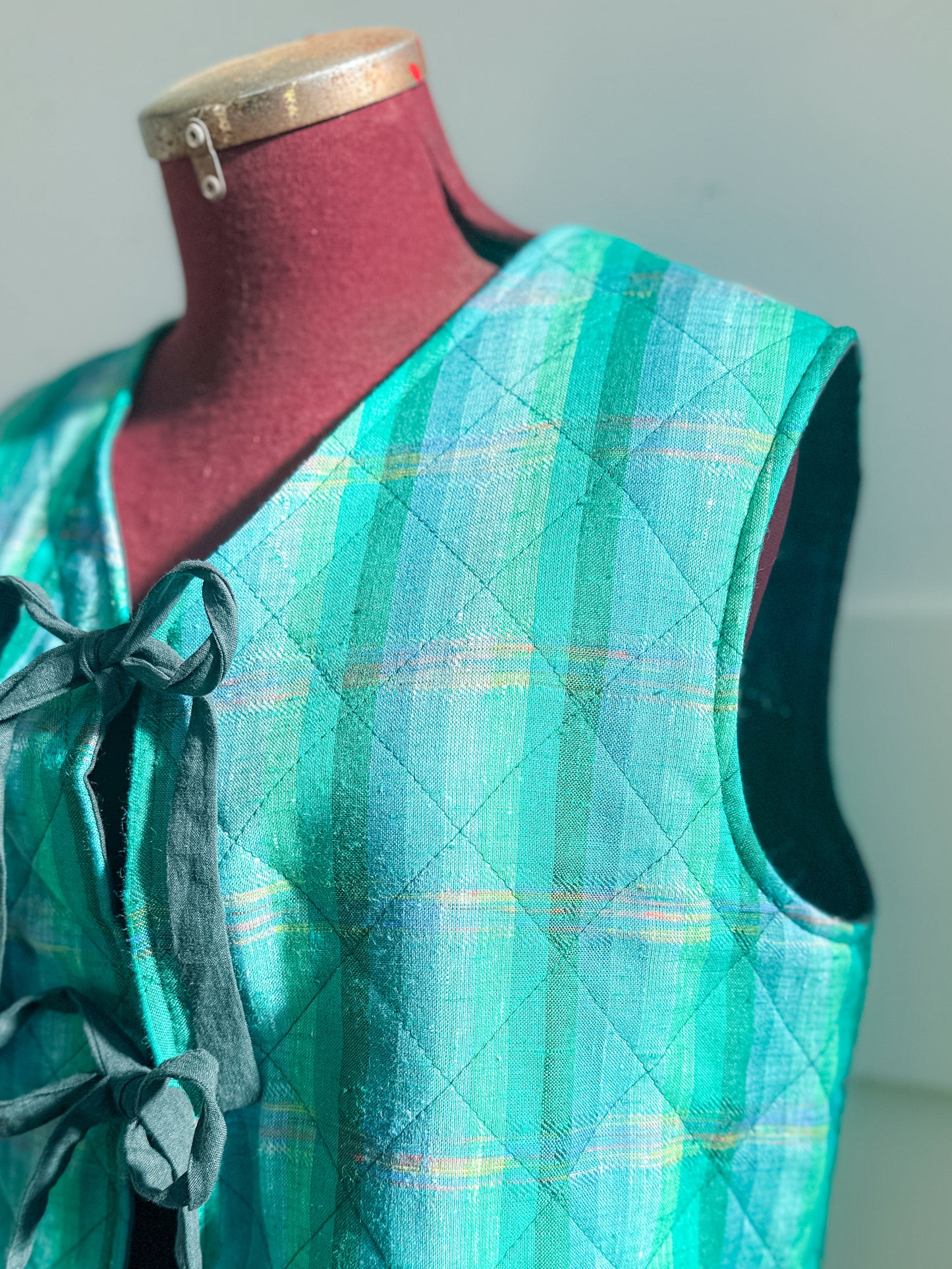 Cotton Quilted Vest - Teal Plaid