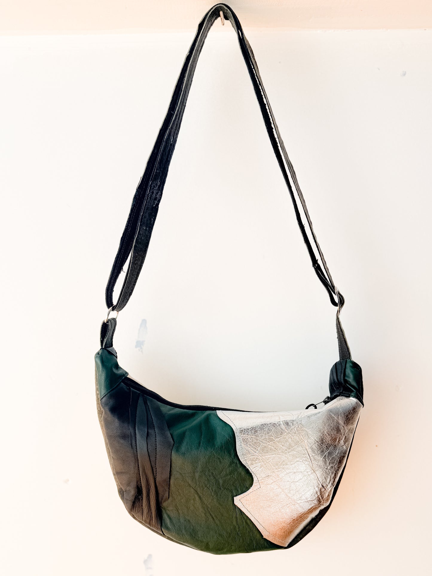 Leather Bag - Sliver/Green/Black