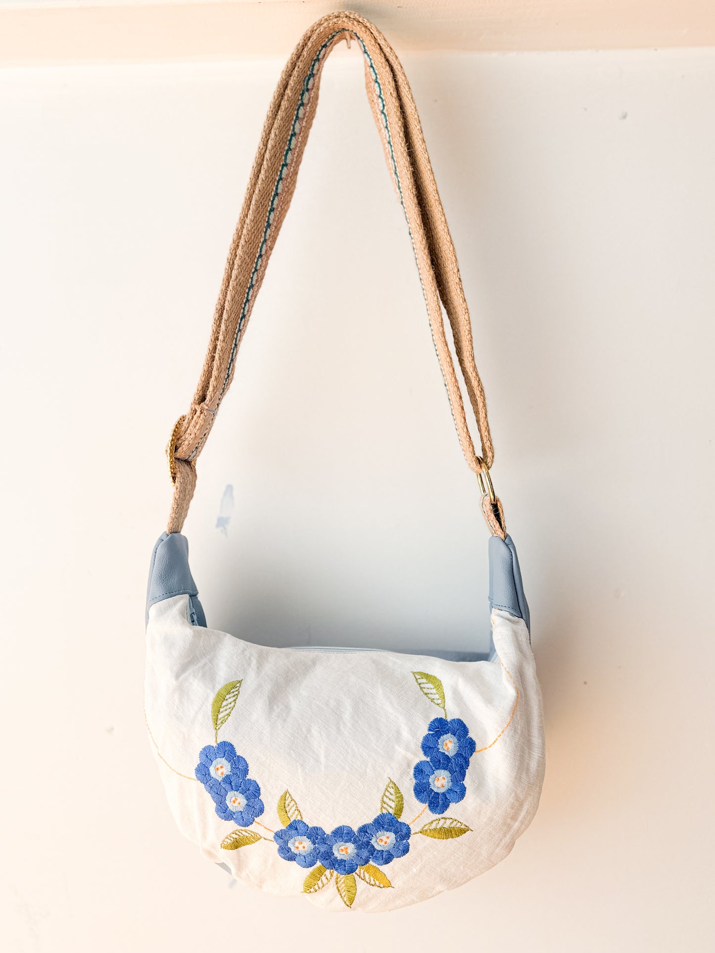 Leather Bag - Blue Embroidery