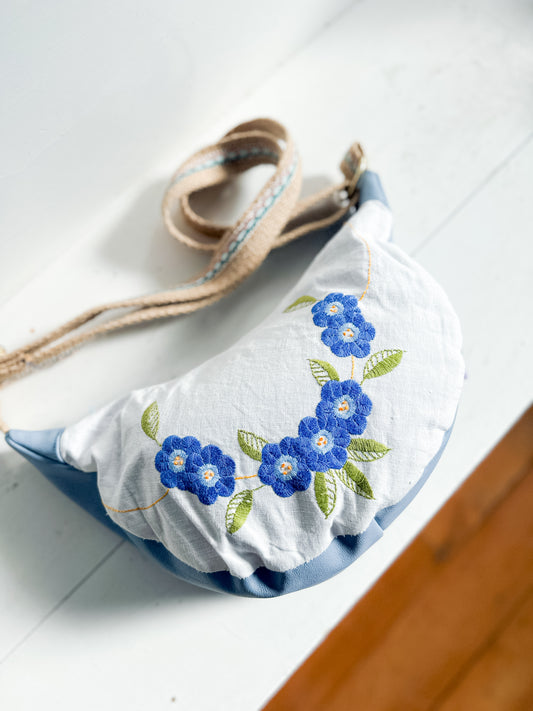 Leather Bag - Blue Embroidery